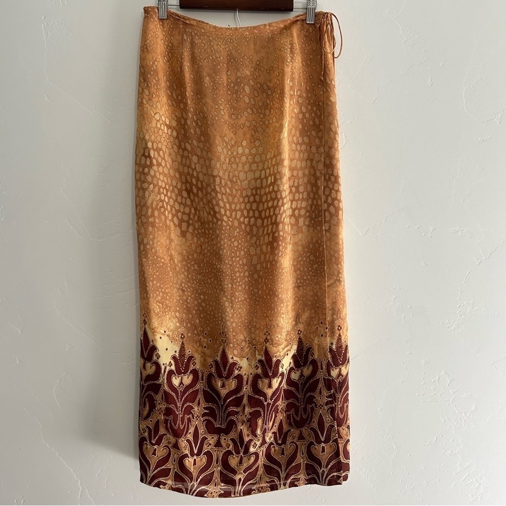J Jill Faux Wrap Maxi Skirt Size 12 Moroccan Style Print Fall Autumn Boho